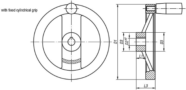 Handwheel Flat Aluminium Black Drawing