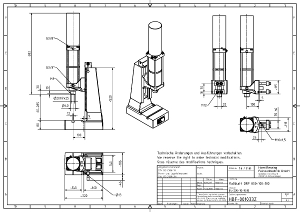 Pneumatic Press 8.5KN 100mm Stroke Dimension B 60-285mm