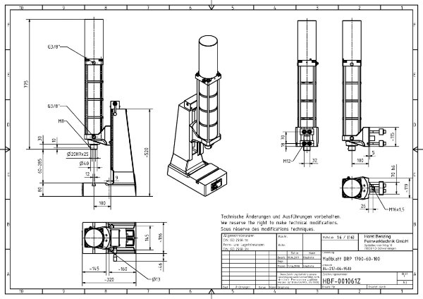 Pneumatic Press 17KN 60mm Stroke Dimension B 60-285mm