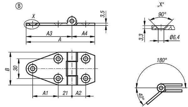 Hinges steel maintenance-free B Drawing