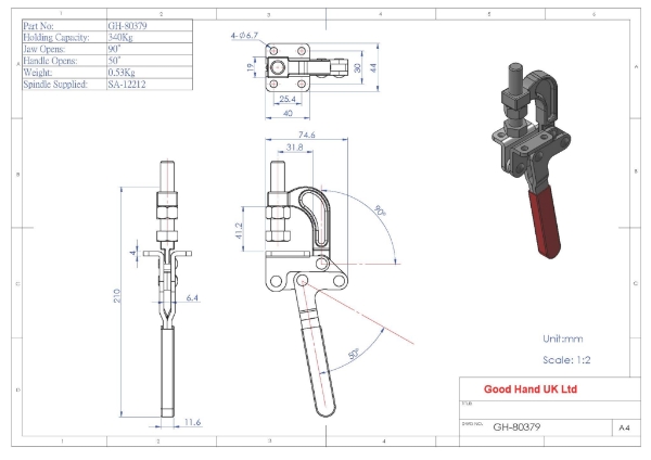 GH-80379 340Kg flat base toggle clamp