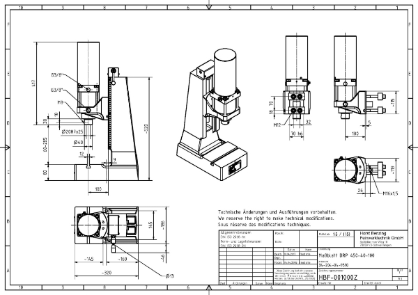 Pneumatic Press 4.5KN 40mm Stroke Dimension B 60-285mm