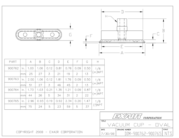 Vacuum Cup Oval 0.5"x1"