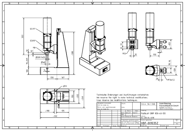 Pneumatic Press 8.5KN 40mm Stroke Dimension B 70-325mm