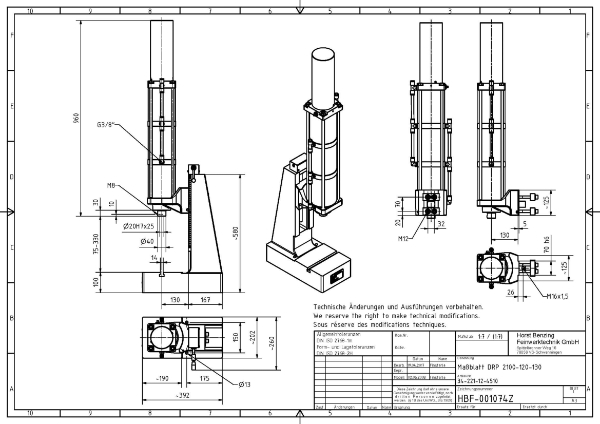 21kN Pneumatic Press 120mm Stroke Dimension B 75mm – 330mm