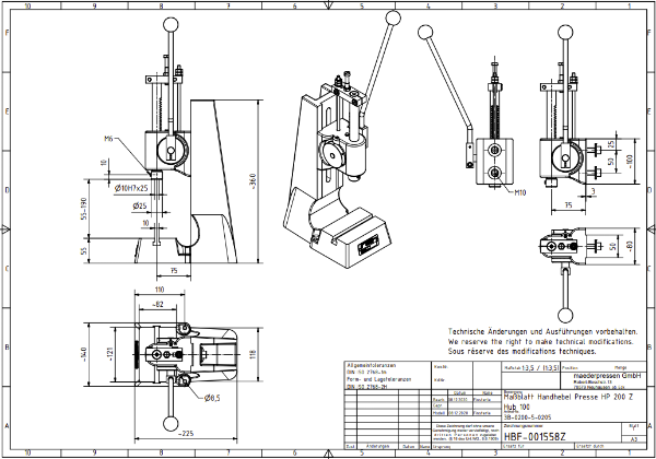 Rack & Pinion Press 2.0KN 55mm Stroke Dimension B 55-190mm