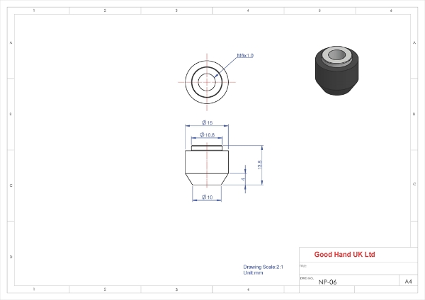 NP-06 M6 Neoprene Pad with Threaded Insert