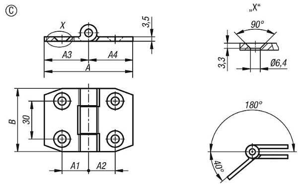 Hinges steel maintenance-free C Drawing