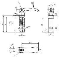 HOOK CLAMP W. COLLAR, WITH CAM LEVER, M08, D1=20, P=8, CARBON STEEL 