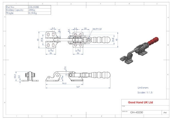 GH-40200 Hook Toggle Clamp with Latch Plate Size 200Kg