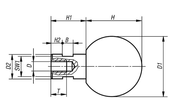 BALL GRIP REVOLVING D1=25 D=M06 DUROPLAST, COMP:STAINLESS STEEL 