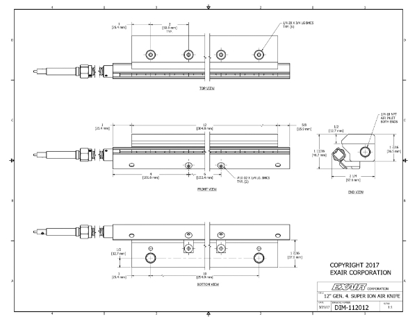 12" (305mm) Gen 4 Super Ionizing Air Knife With Power Supply