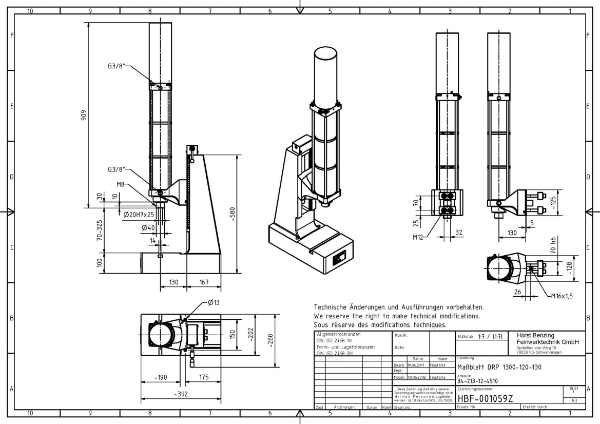 Pneumatic Press 13KN 120mm Stroke Dimension B 70-325mm