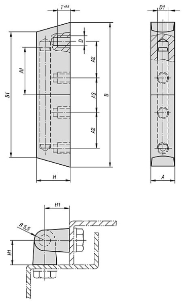 In-line hinges stainless steel Drawing