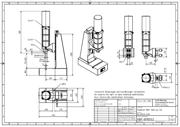 Pneumatic Press 13KN 40mm Stroke Dimension B 70-325mm