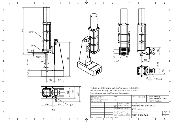 21kN Pneumatic Press 80mm Stroke Dimension B 75mm – 330mm