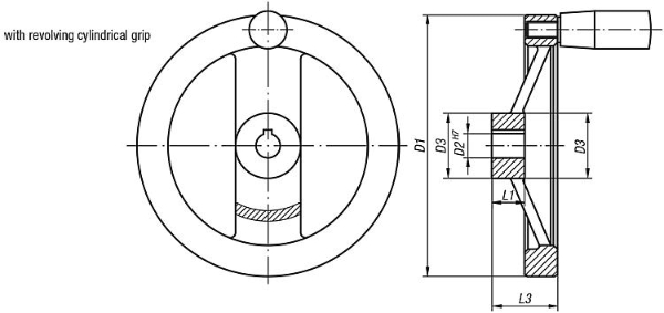 Handwheel Flat Aluminium Black Drawing