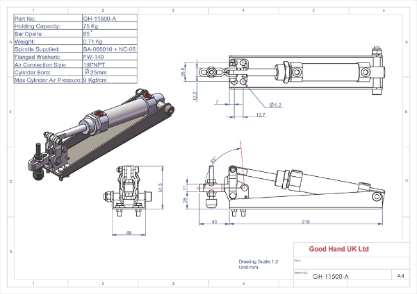 GH-11500-A Pneumatic Vertical Toggle Clamp 150Kg