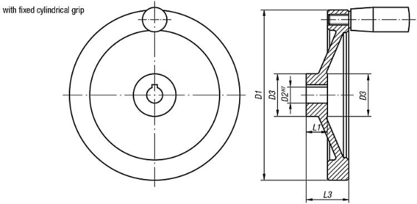 Handwheel Discs In Aluminium With Fixed Cylinder Grip Drawing