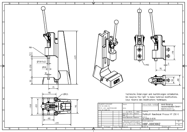 Toggle Press 5.0kN 35mm Stroke Dimension B 50-250mm