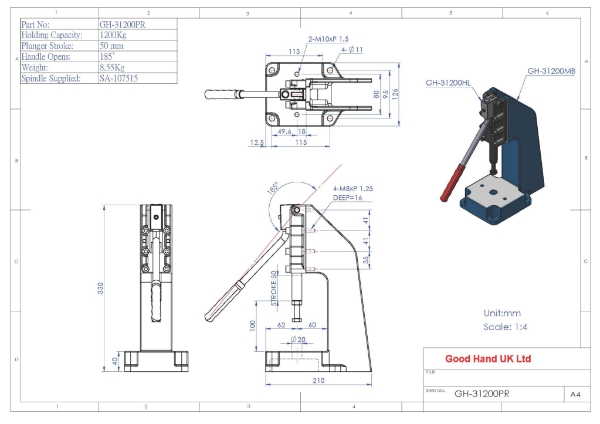 GH-31200PR 1200Kg Toggle Press 50mm Travel