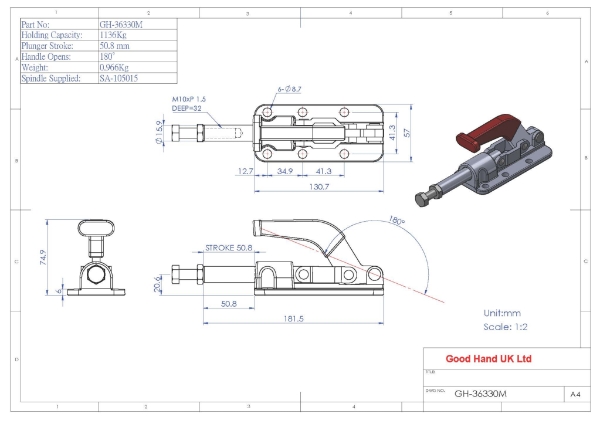 GH-36330M Push Pull Toggle Clamp 50.8mm Size 1136Kg