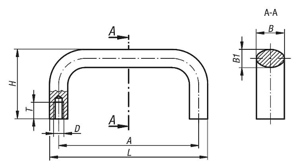 PULL HANDLE OVAL A=160, L=173, D=M06, H=50, ALUMINIUM NATURAL ANODIZED 