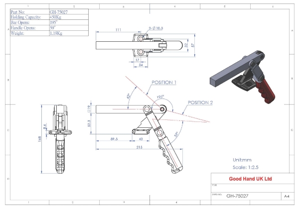 GH-75027 450Kg drop handle toggle clamp