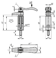 HOOK CLAMP W. COLLAR, WITH CAM LEVER, M10, D1=25, P=25, CARBON STEEL 