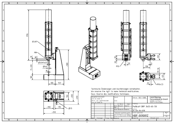 34kN Pneumatic Press 60mm Stroke Dimension B 75mm – 330mm