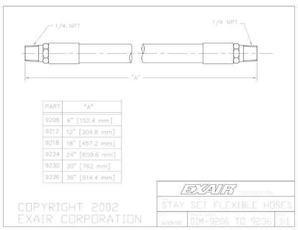 762mm Stay Set Hose 1/4 Male Both Ends