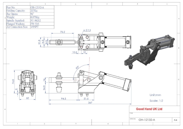 GH-12132-A 227Kg pneumatic toggle clamp