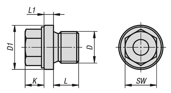 K1131 Screw Plugs Hex Head With Collar Drawing